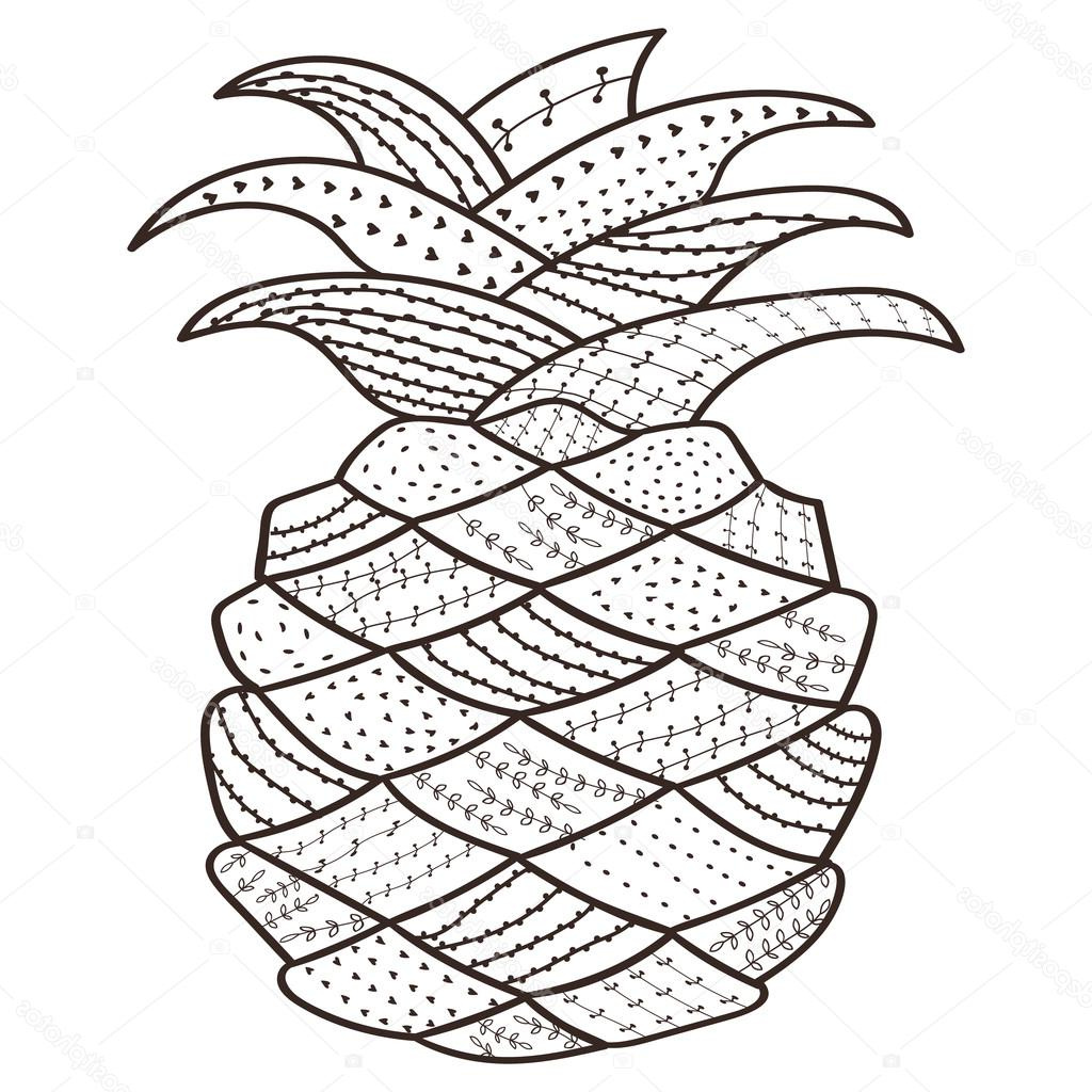 stock illustration adult coloring book page pineapple
