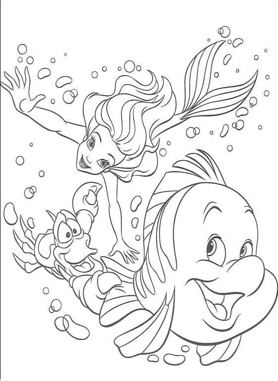 coloriage Arielle la petite sirene joue avec ses amis