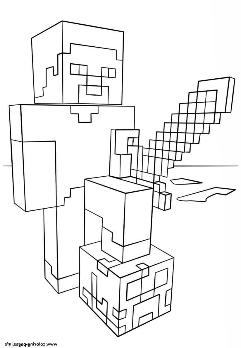 minecraft steve with diamond sword printable coloring pages book