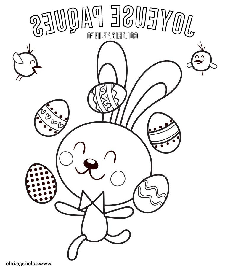 joyeuse paques lapin de paques jongleur oeufs coloriage