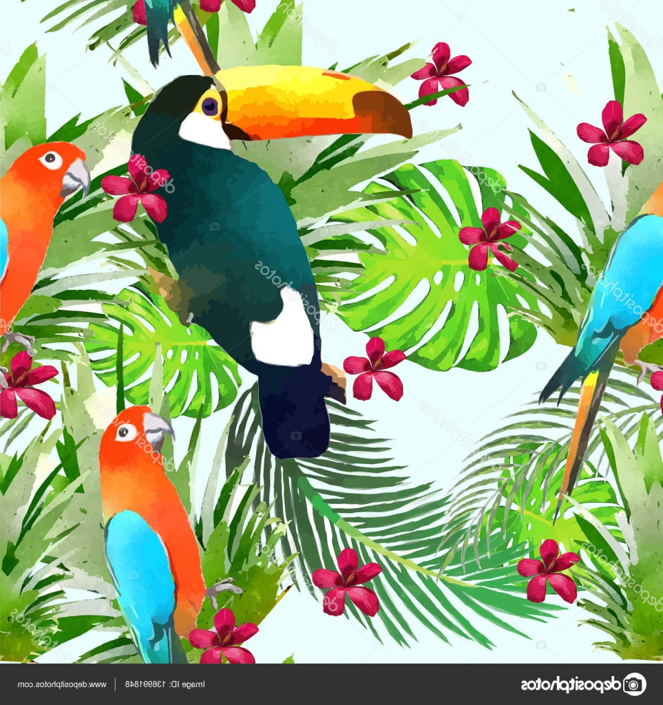 stock illustration watercolor wild exotic birds on