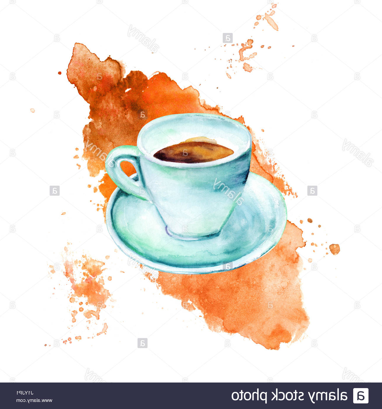 photo image une aquarelle dessin dune tasse de cafe dans la region de teal hues sur une tache de cafe avec une place pour le texte