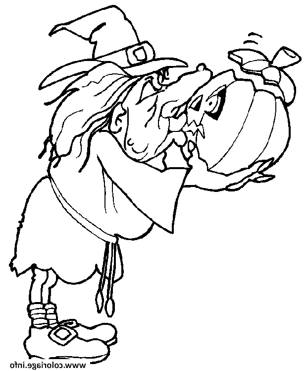 une sorciere avec sa citrouille d halloween coloriage dessin