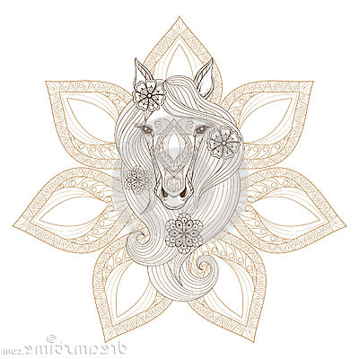 illustration stock cheval de vecteur page de coloration avec le visage de cheval sur le backgroun de mandala image