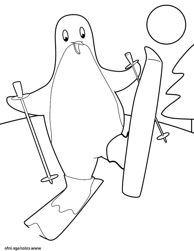 pingouin qui fait du ski coloriage dessin