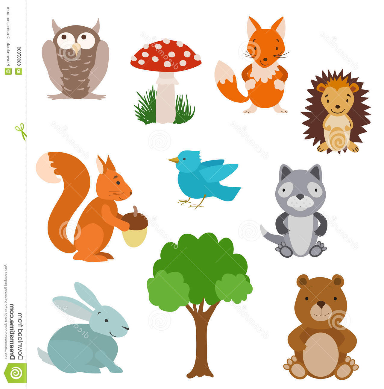 illustration stock ensemble d animaux mignons de dessin animé collection de forêt avec l arbre image
