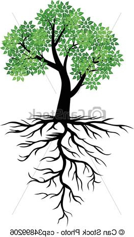 feuilles vertes arbre racines icône