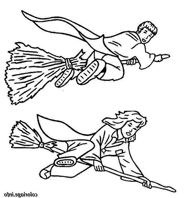 hermione et ron sur leurs balai magique coloriage 1682