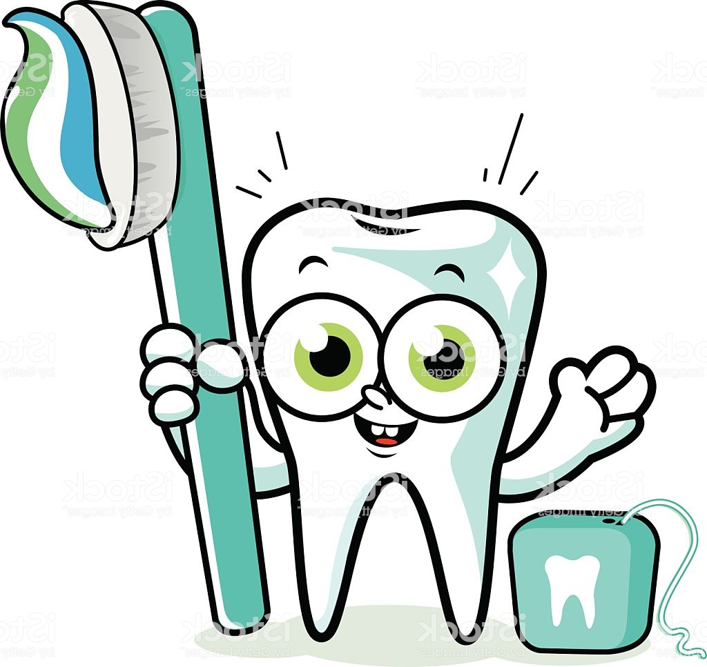 personnage de dessin animé de dent tenant la brosse à dents et fil dentaire gm