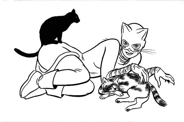 cat women and her beloved pet coloring pages