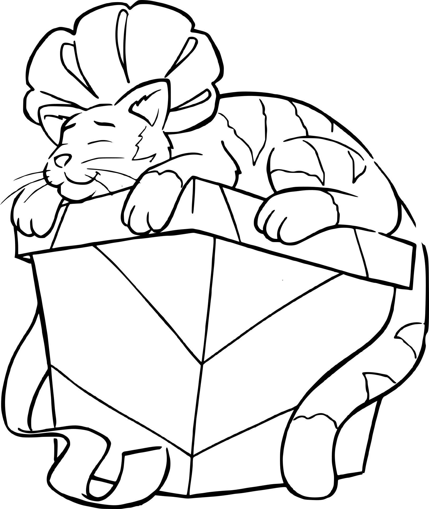 coloriage chat dort sur un cadeau de noel