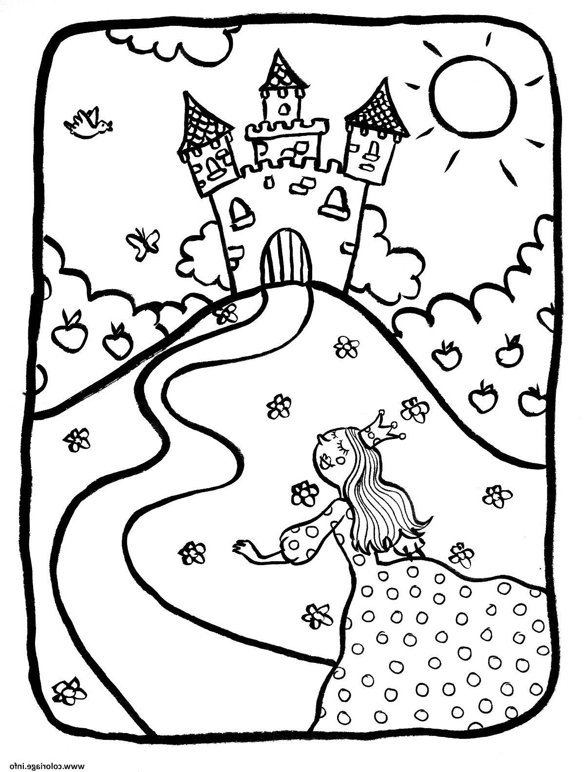 dessin chateaux avec princesse coloriage