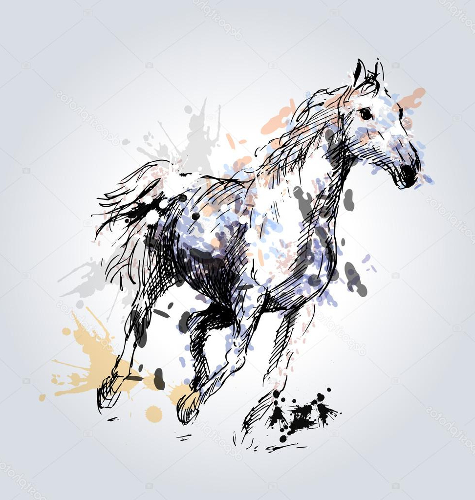 stock illustration colored hand drawing horse head
