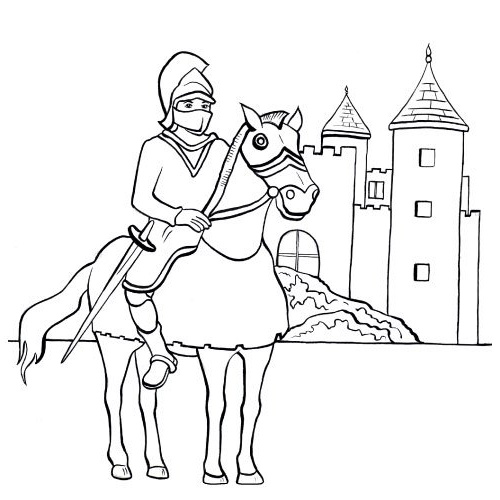 coloriage le chevalier et son chateau