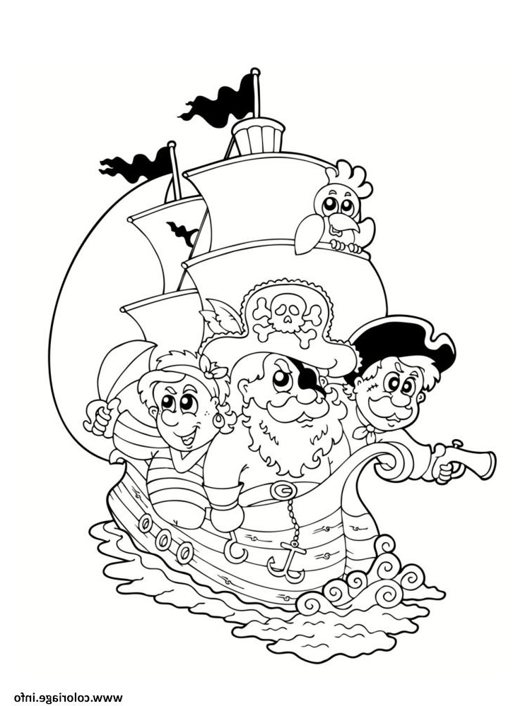 des pirates dans un bateau en aventure coloriage