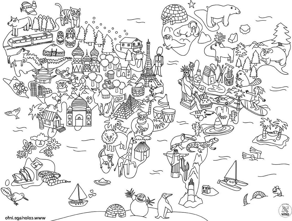 xxl carte du monde en dessin anime coloriage