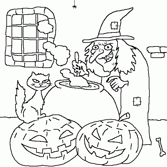 coloriage sorciere halloween chaudron chat