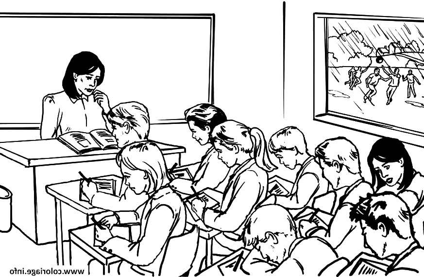 classe d ecole avec des eleves coloriage