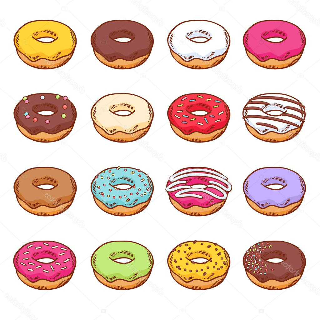 stock illustration set of colorful donuts