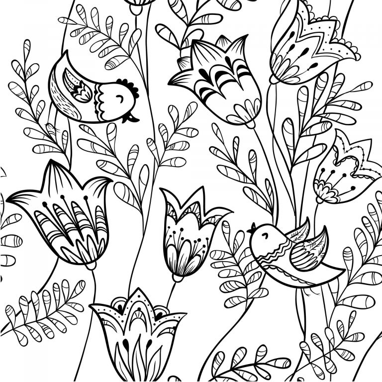Coloriage Fleur Adulte Cool Images Coloriage De Fleurs De Printemps Oiseau Et Clochette