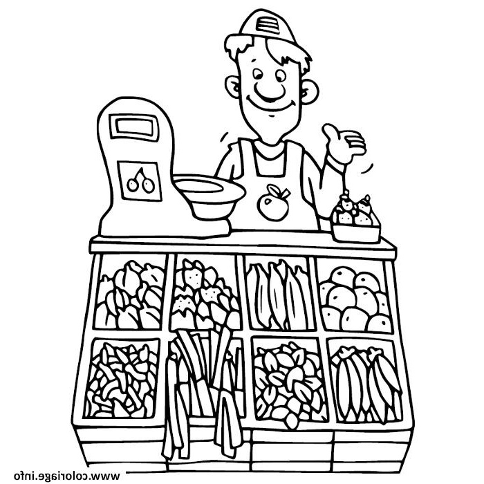 vendeur fruits et legumes coloriage