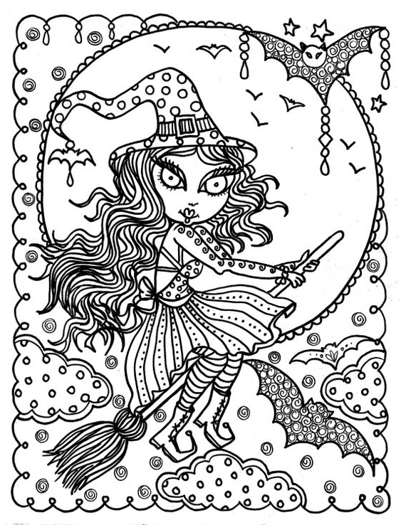 cute witch halloween coloring page fun