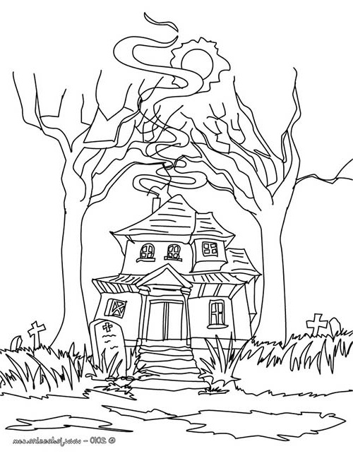 coloriage chateau halloween maison hantee a colorier