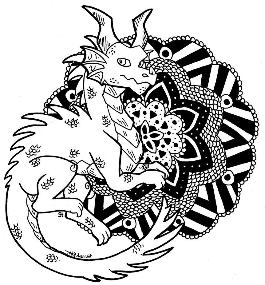 coloriage mandala de dragon