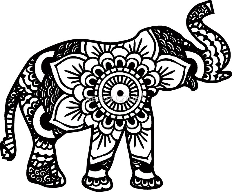 mandala elephant black p=sticker