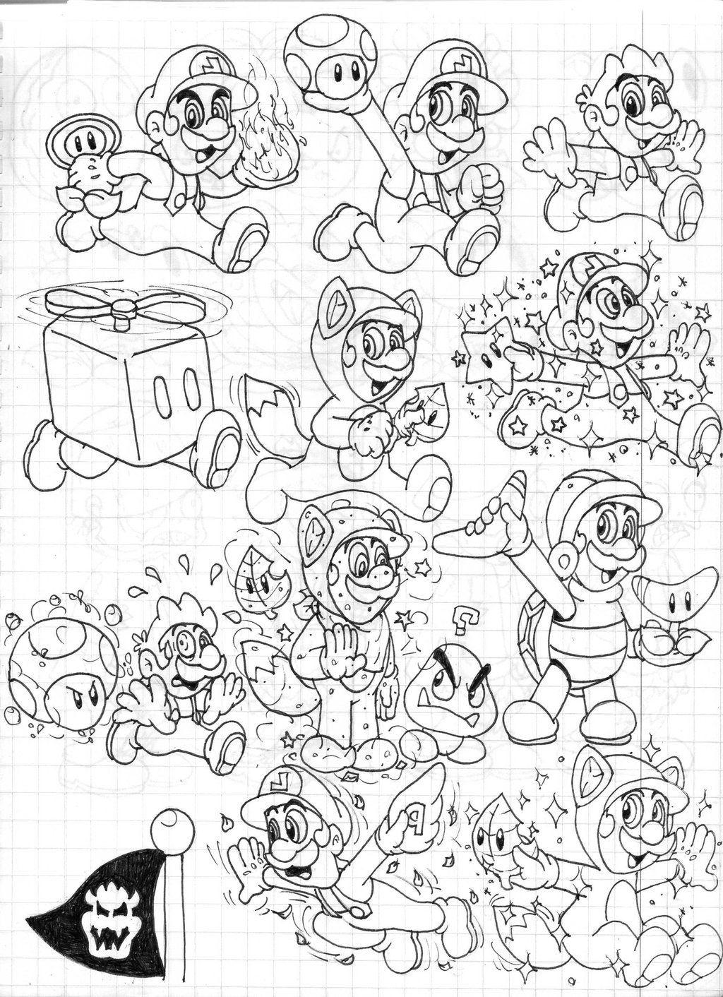 super mario 3d world power ups coloring pages sketch templates