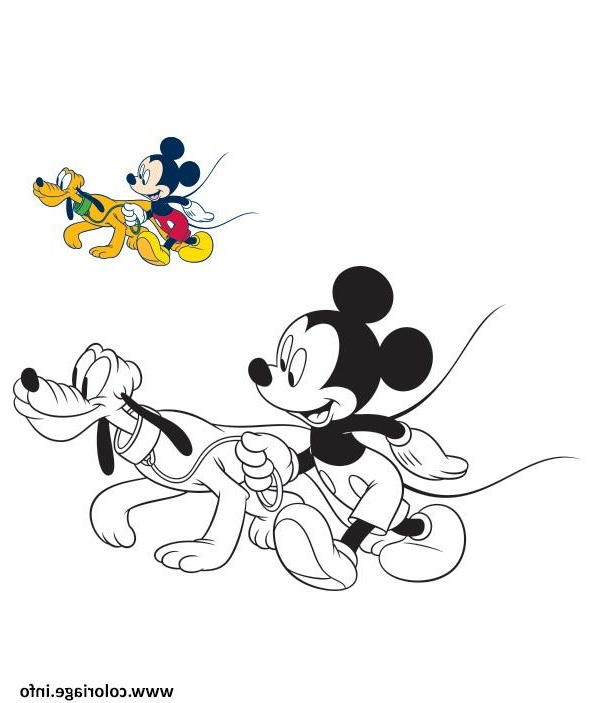 mickey mouse se balade avec son chien coloriage