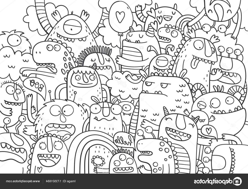 stock illustration cute monster coloring page