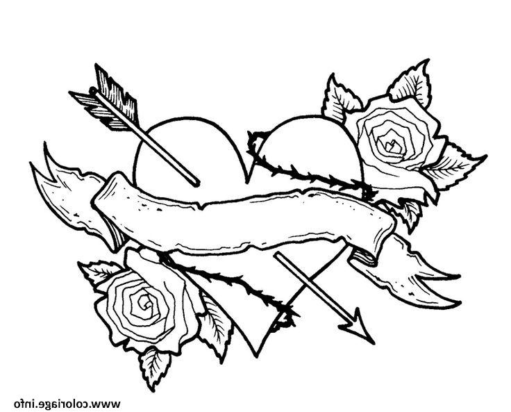 coeur fleur rose fleche vintage coloriage