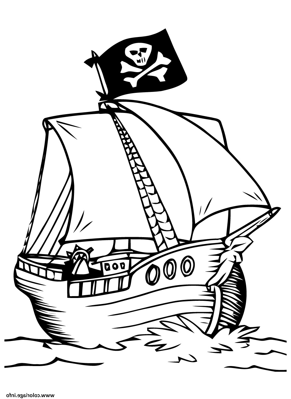 bateau de pirate avec drapeau tete de mort coloriage dessin