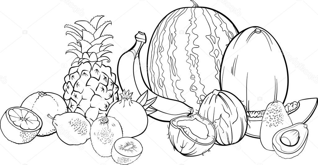 stock illustration tropical fruits illustration for coloring