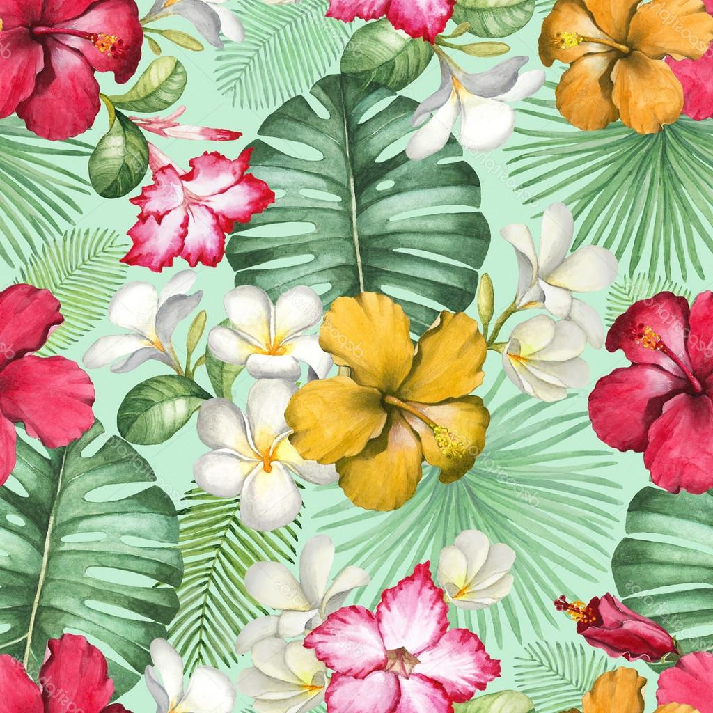 stock photo watercolor tropical flowers pattern