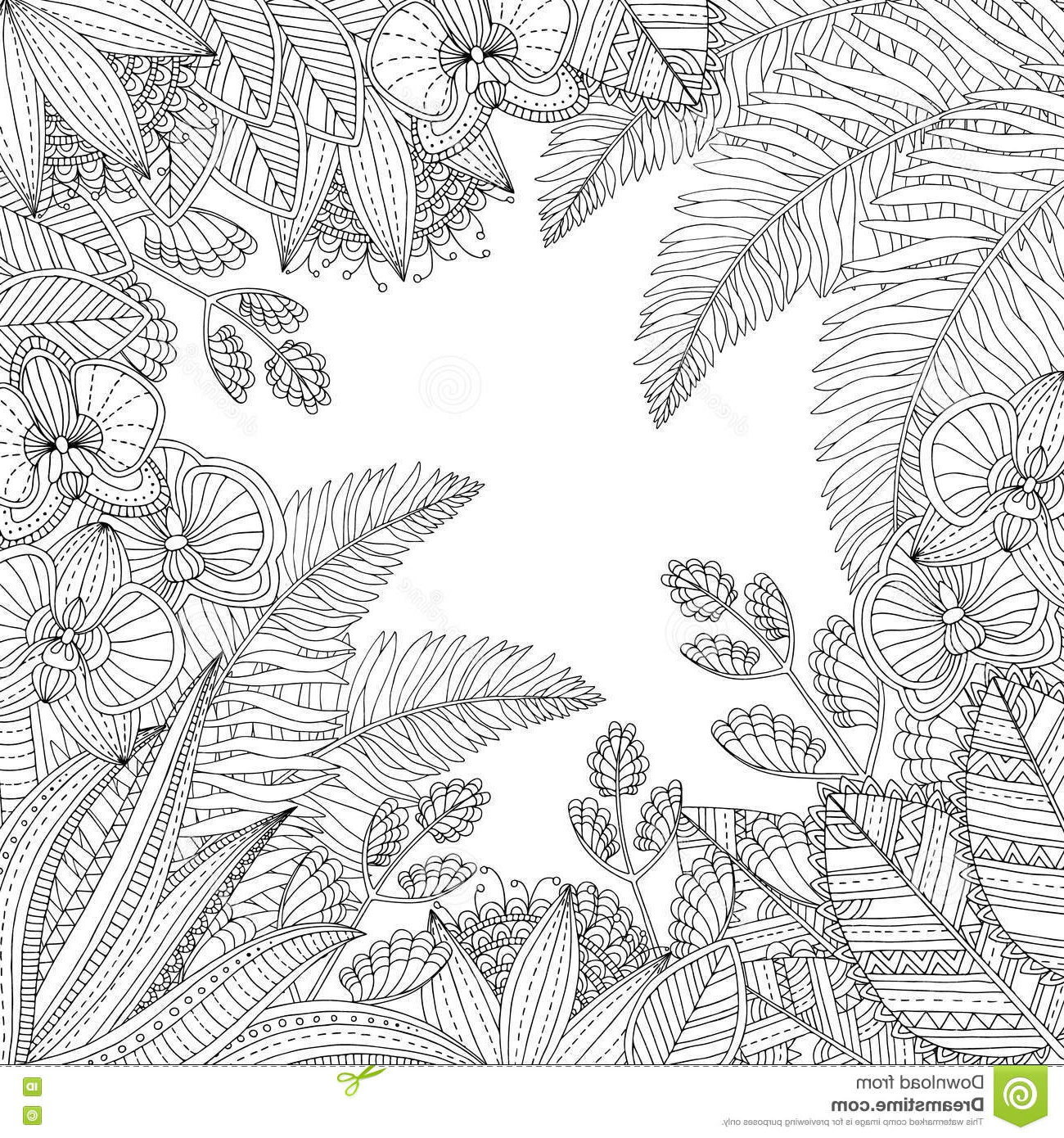 illustration stock dirigez l illustration tropicale tirée par la main avec les feuilles et les fleurs exotiques pour livre de coloriage adulte image