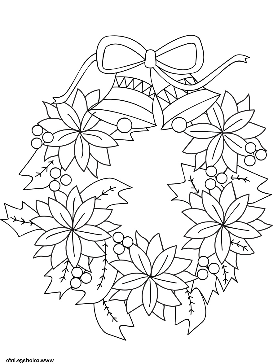 couronne de noel avec fleurs et cloches coloriage