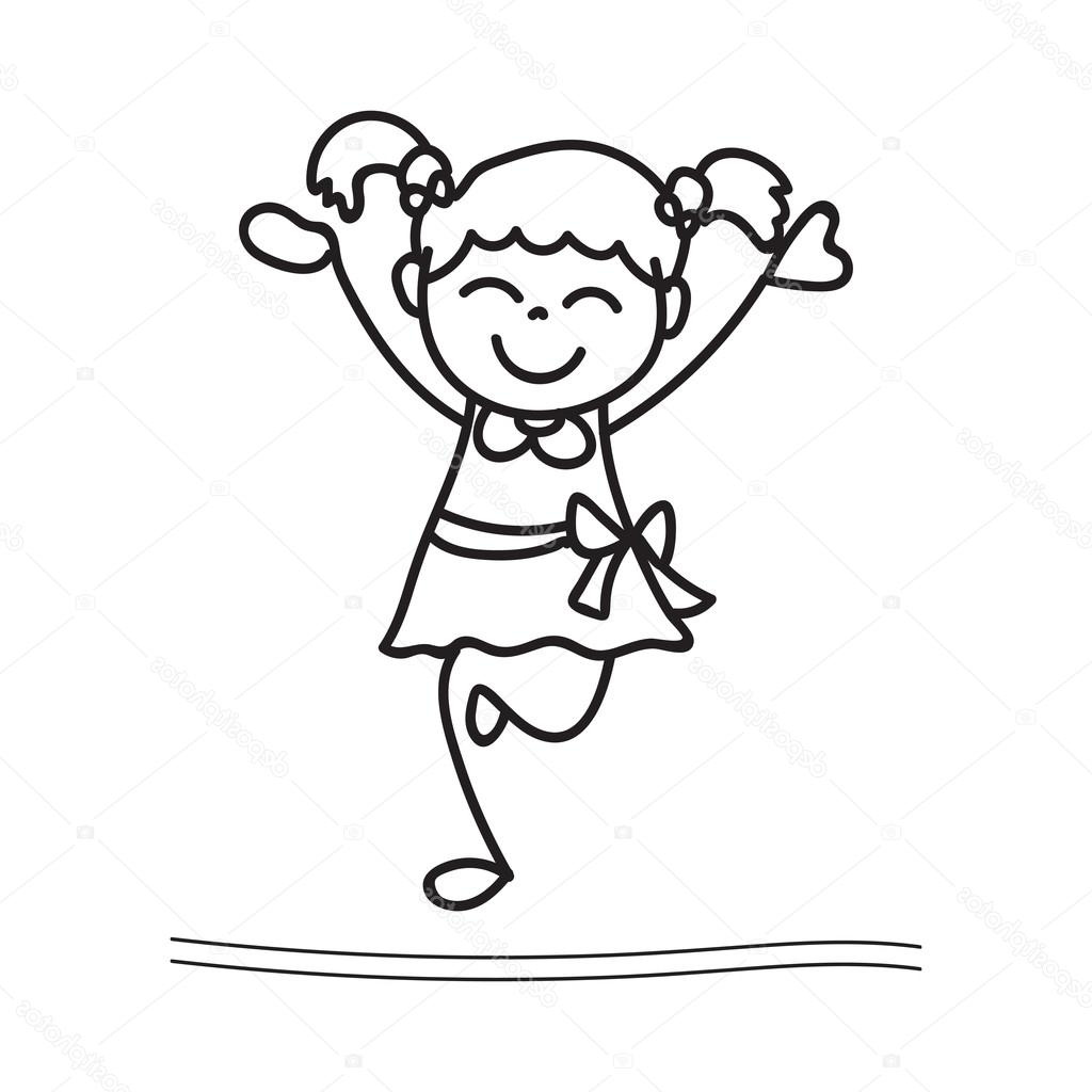 stock illustration hand drawing happy girl dancing
