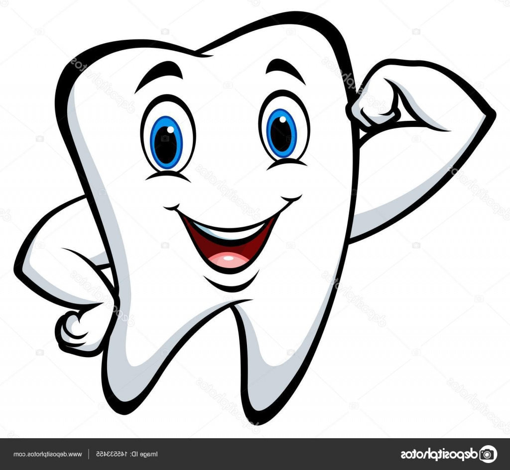 stock illustration cartoon strong tooth character