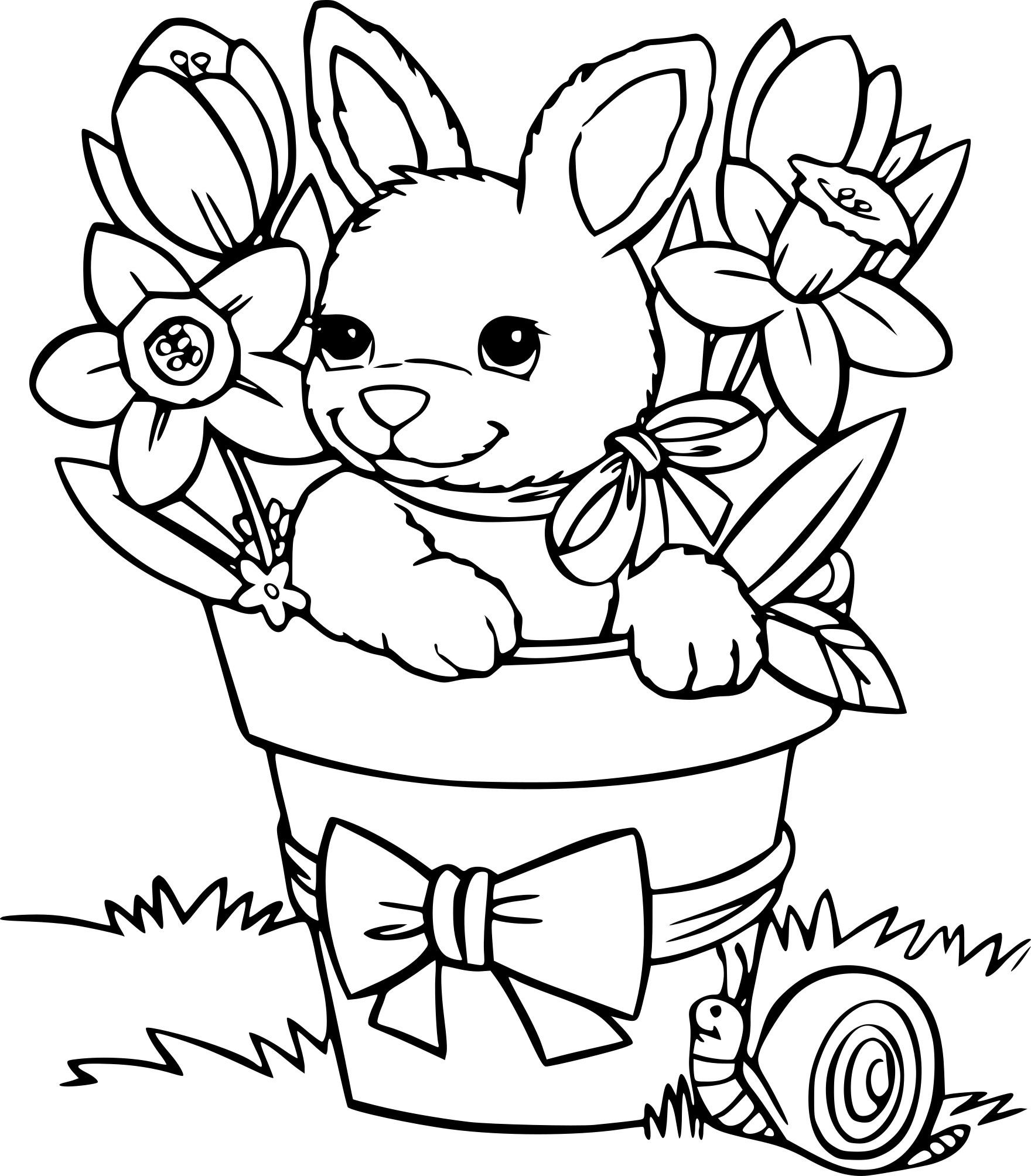 lapin dans un pot de fleurs