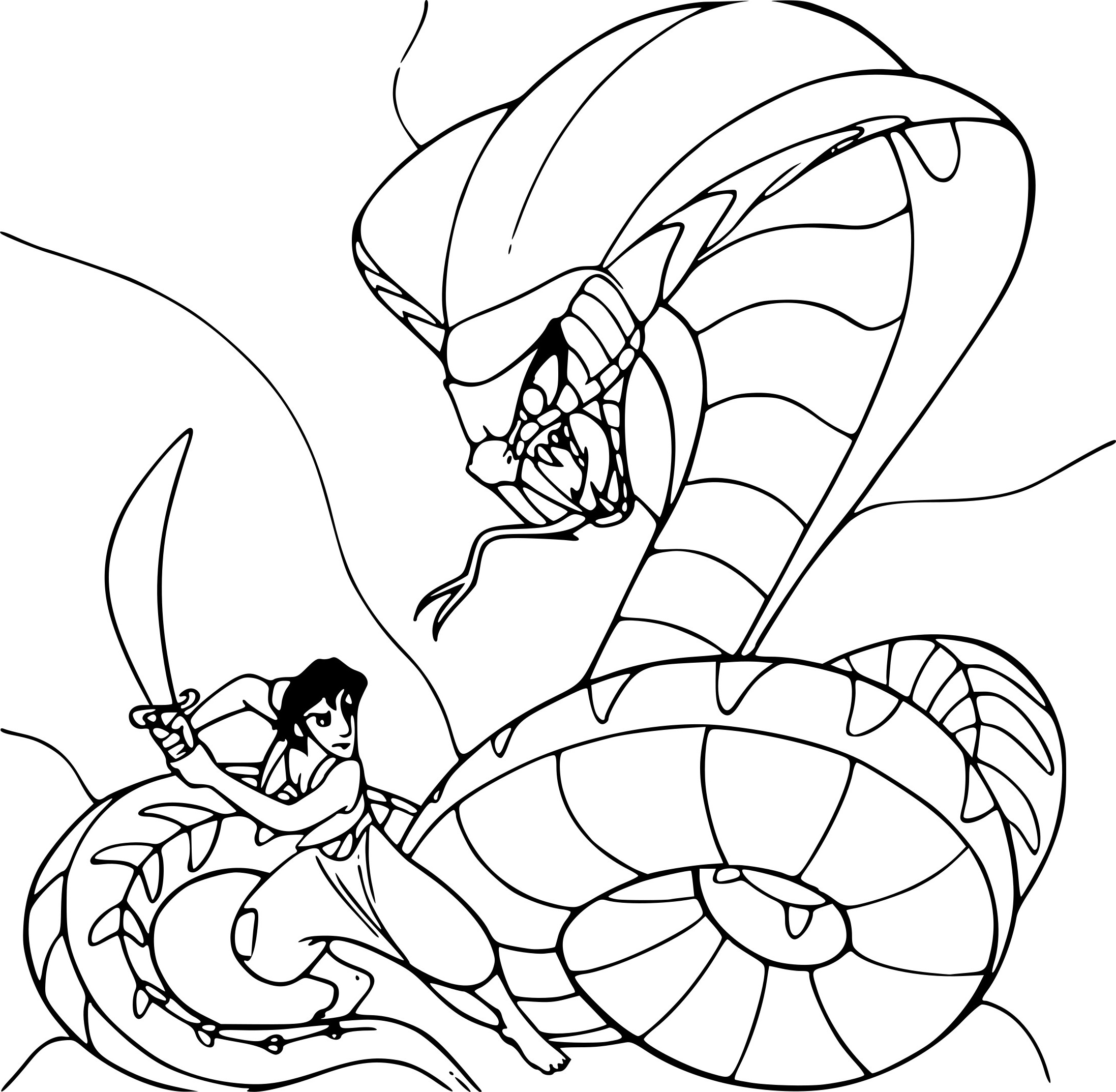 coloriage aladdin contre le serpent
