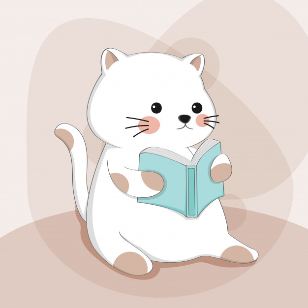 dessin anime chat mignon livre lecture caractere animal croquis