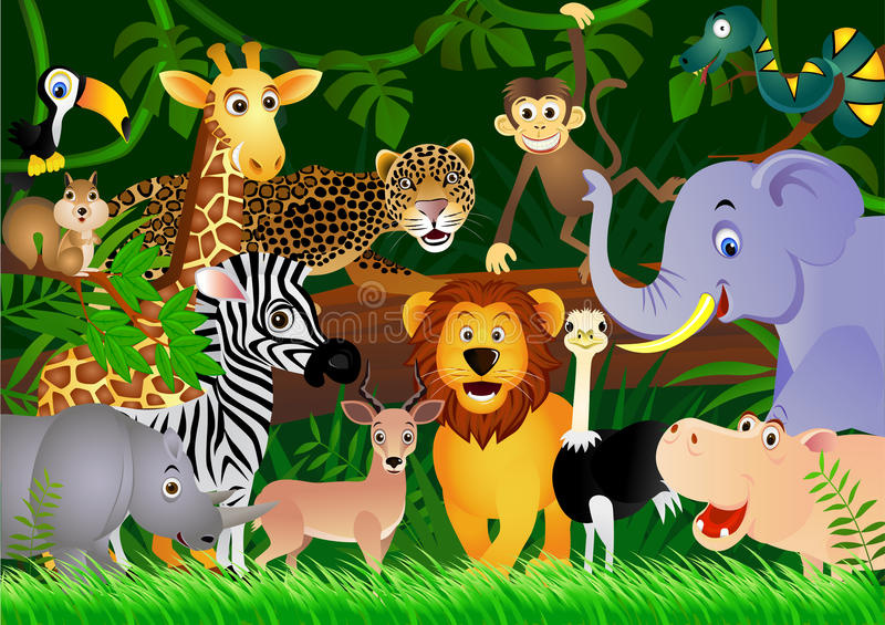 image stock dessin animé animal mignon dans la jungle image
