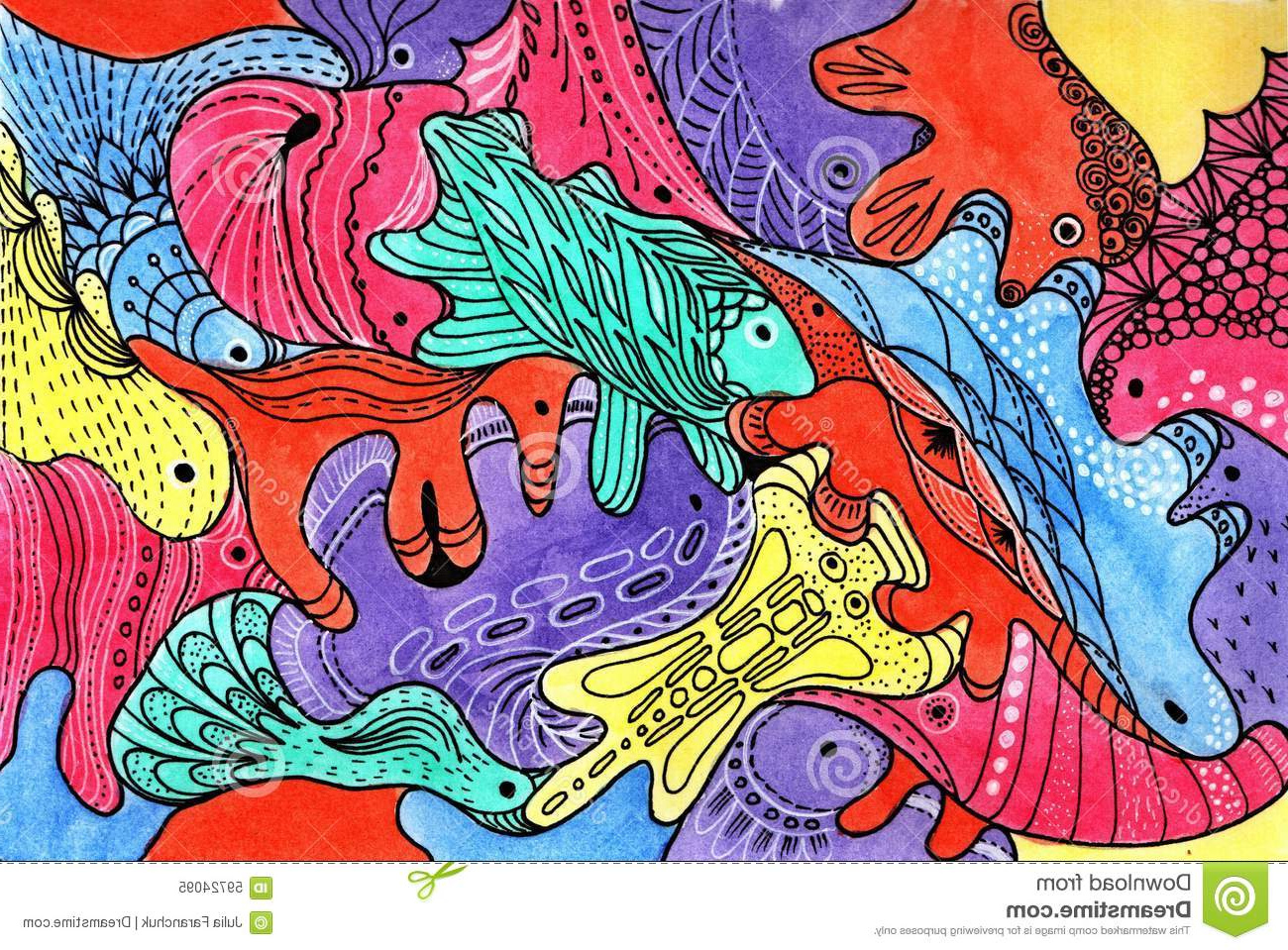 illustration stock aquarelle fantastique de dessin de main d animaux de fond image