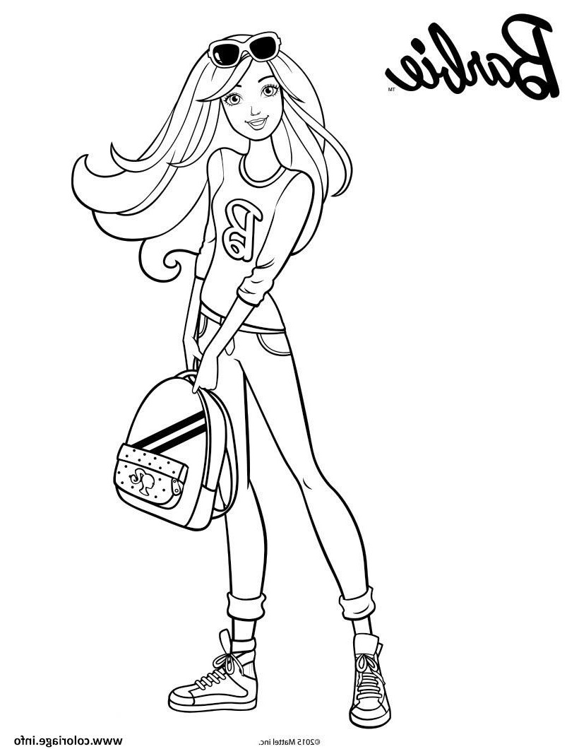 barbie avec son sac d etudiante coloriage dessin