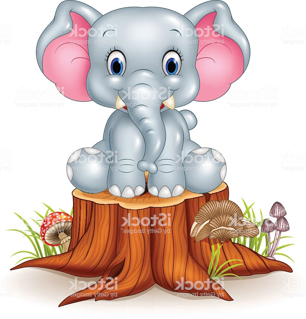 dessin de joli bébé éléphant sur souche darbre gm