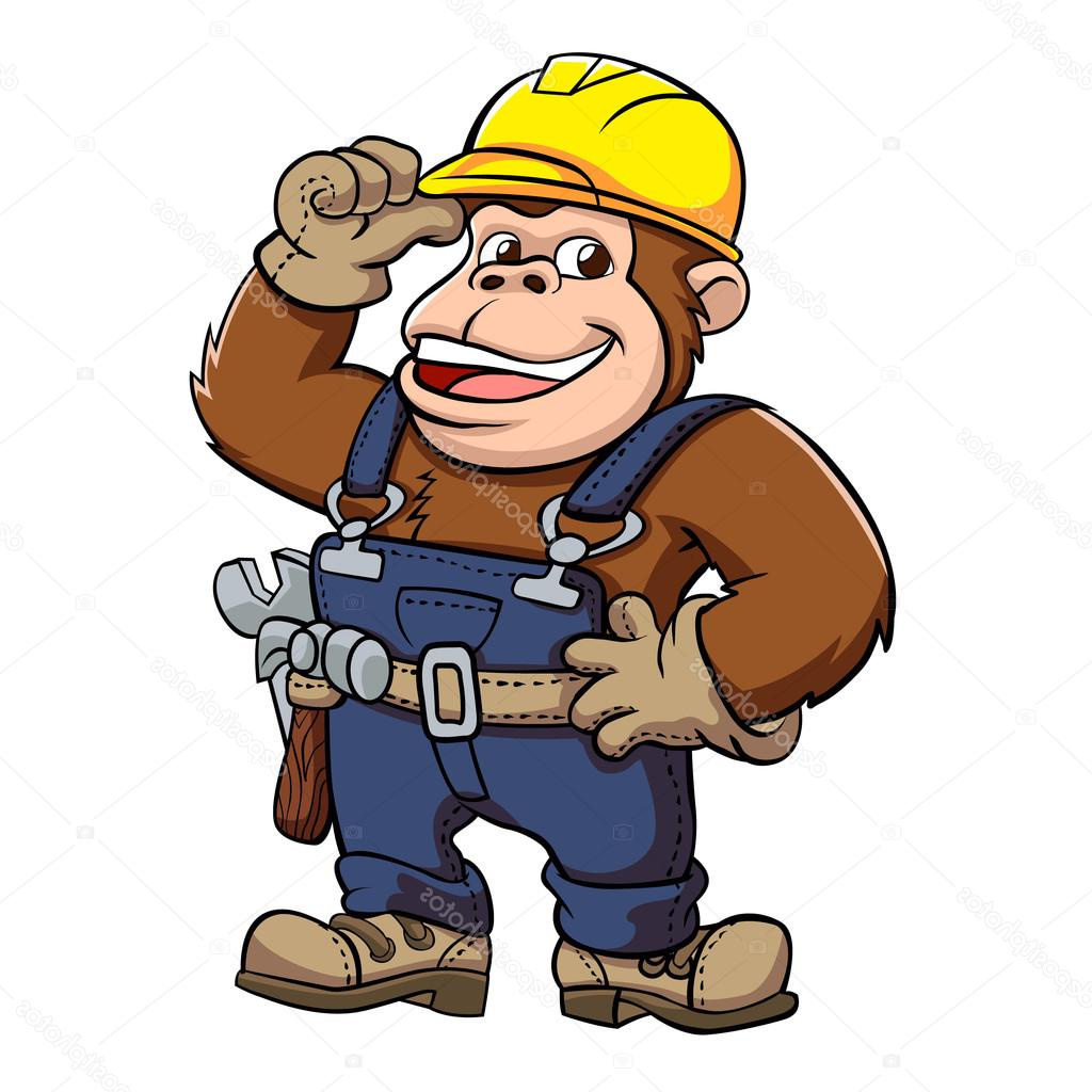 stock illustration cartoon of a gorilla handyman