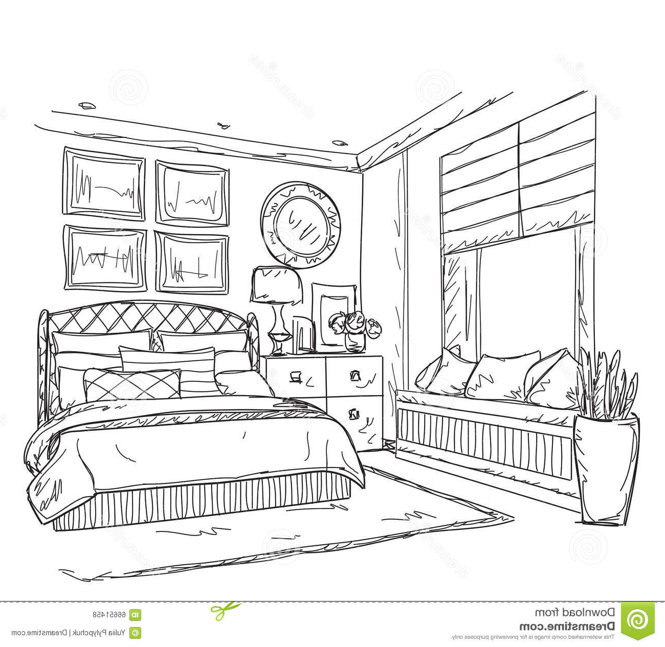 illustration stock dessin intérieur moderne de chambre à coucher image