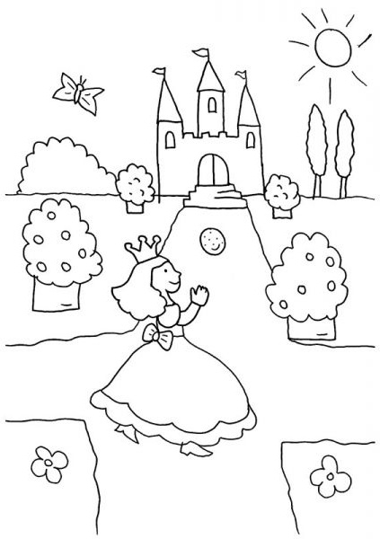 coloriage a imprimer la princesse et son chateau